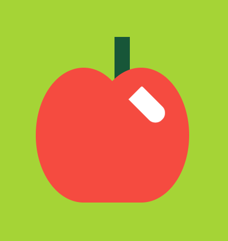 Illustration of a red apple on a green background